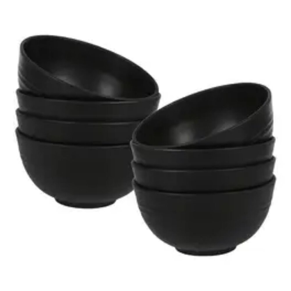 Set of 12 Round Plastic Melamine Reusable Bowls - Black